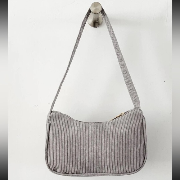 Corduroy Shoulder Bag in Light Grey | Gray Crescent Moon Everyday Purse NWT - Picture 2 of 6